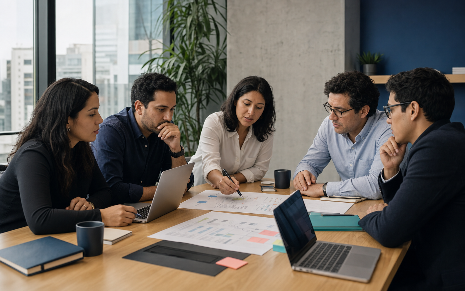 Equipo empresarial trabajando una iniciativa de innovación